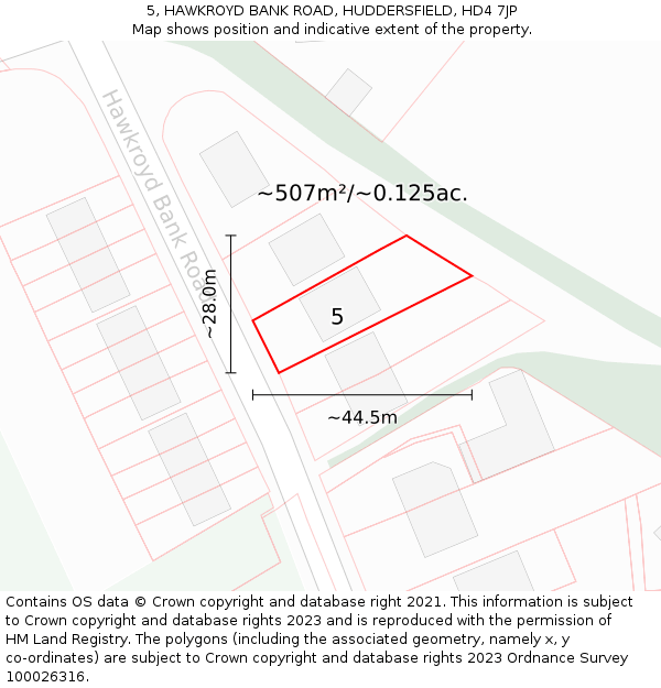 5, HAWKROYD BANK ROAD, HUDDERSFIELD, HD4 7JP: Plot and title map