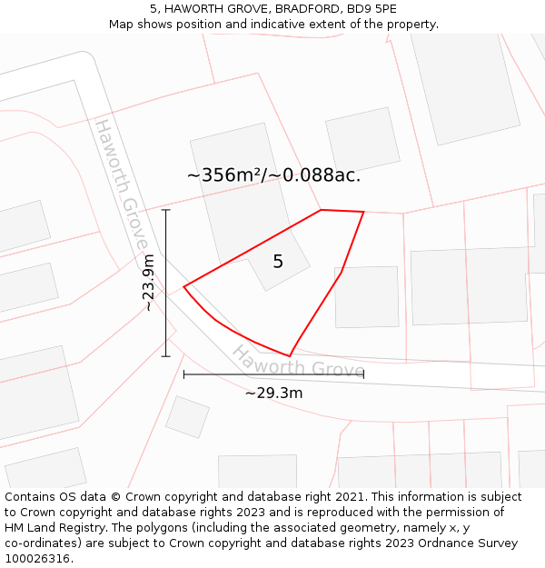 5, HAWORTH GROVE, BRADFORD, BD9 5PE: Plot and title map