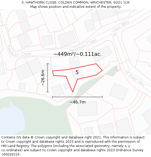 5, HAWTHORN CLOSE, COLDEN COMMON, WINCHESTER, SO21 1UX: Plot and title map