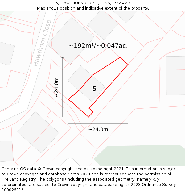 5, HAWTHORN CLOSE, DISS, IP22 4ZB: Plot and title map