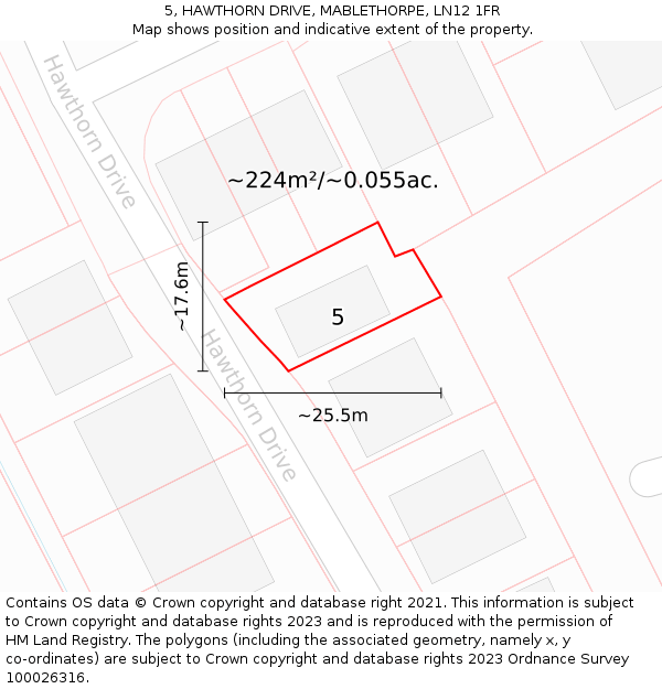 5, HAWTHORN DRIVE, MABLETHORPE, LN12 1FR: Plot and title map