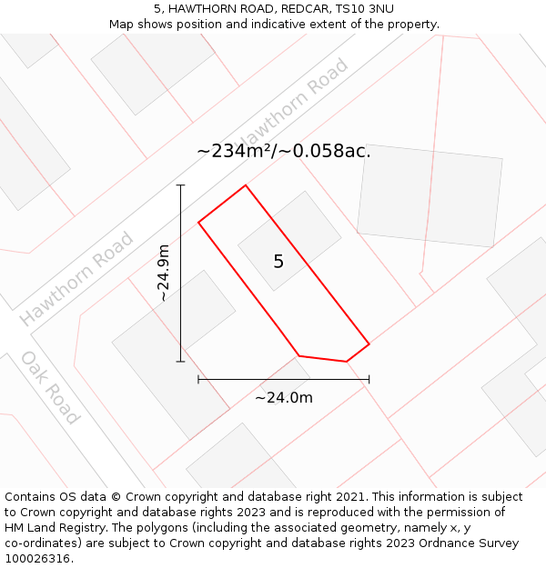 5, HAWTHORN ROAD, REDCAR, TS10 3NU: Plot and title map
