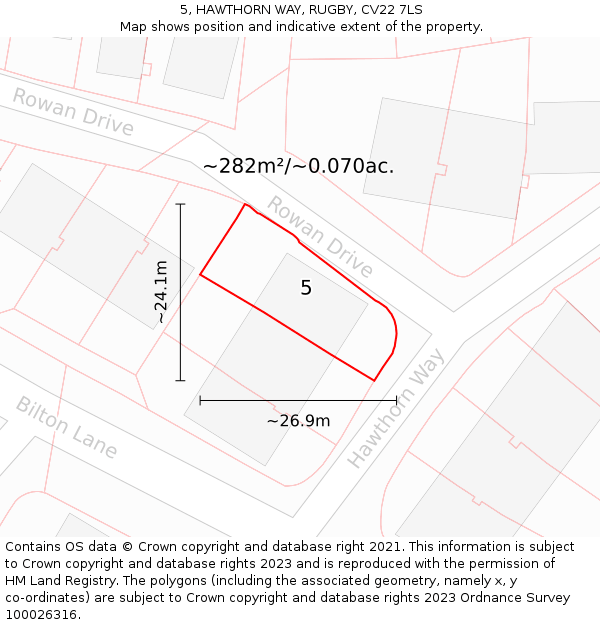 5, HAWTHORN WAY, RUGBY, CV22 7LS: Plot and title map