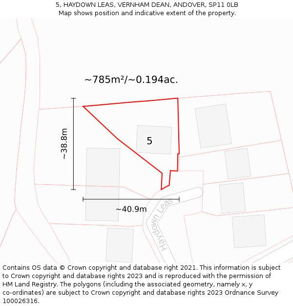 5, HAYDOWN LEAS, VERNHAM DEAN, ANDOVER, SP11 0LB: Plot and title map