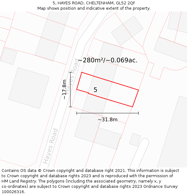 5, HAYES ROAD, CHELTENHAM, GL52 2QF: Plot and title map
