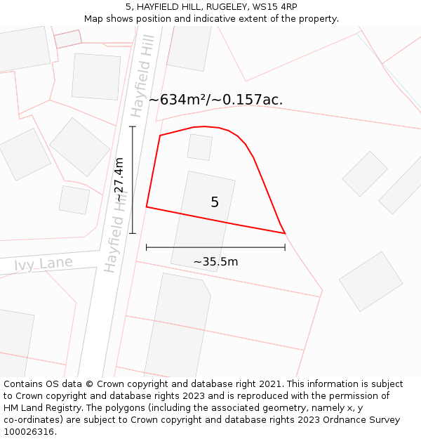 5, HAYFIELD HILL, RUGELEY, WS15 4RP: Plot and title map