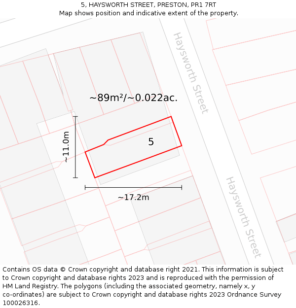 5, HAYSWORTH STREET, PRESTON, PR1 7RT: Plot and title map