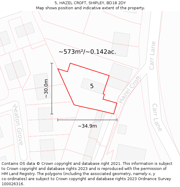 5, HAZEL CROFT, SHIPLEY, BD18 2DY: Plot and title map