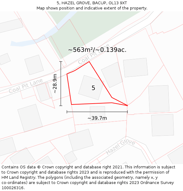 5, HAZEL GROVE, BACUP, OL13 9XT: Plot and title map