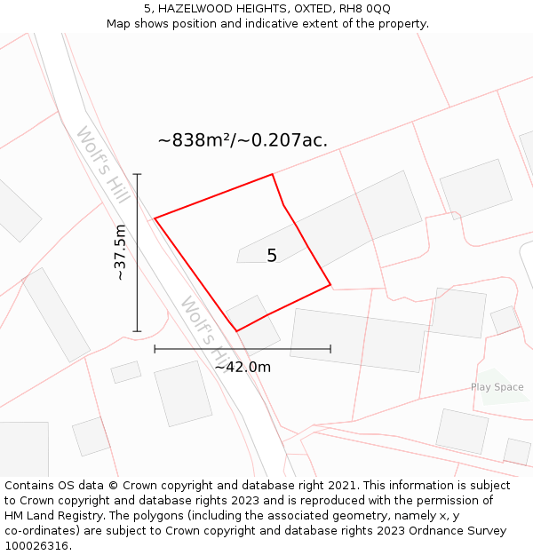 5, HAZELWOOD HEIGHTS, OXTED, RH8 0QQ: Plot and title map