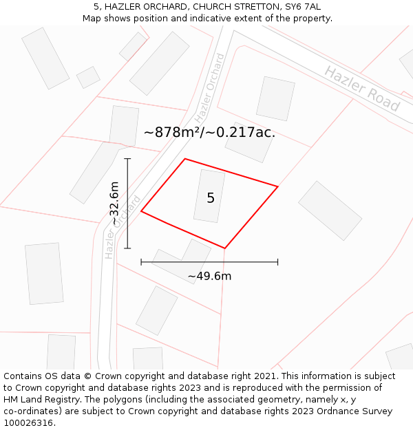 5, HAZLER ORCHARD, CHURCH STRETTON, SY6 7AL: Plot and title map