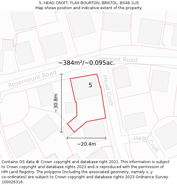5, HEAD CROFT, FLAX BOURTON, BRISTOL, BS48 1US: Plot and title map