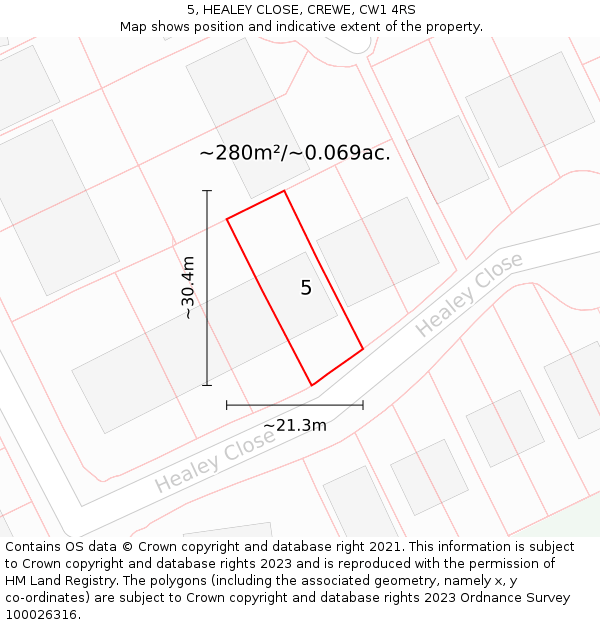 5, HEALEY CLOSE, CREWE, CW1 4RS: Plot and title map