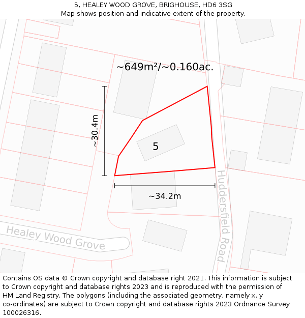 5, HEALEY WOOD GROVE, BRIGHOUSE, HD6 3SG: Plot and title map