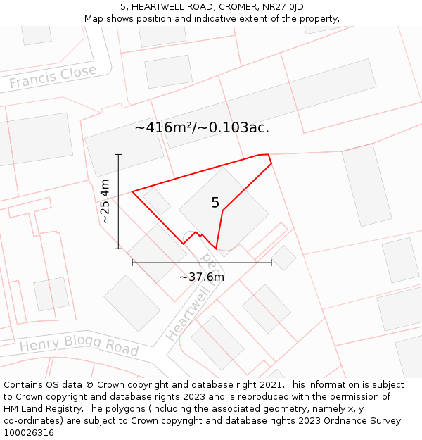 5, HEARTWELL ROAD, CROMER, NR27 0JD: Plot and title map