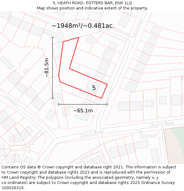 5, HEATH ROAD, POTTERS BAR, EN6 1LQ: Plot and title map