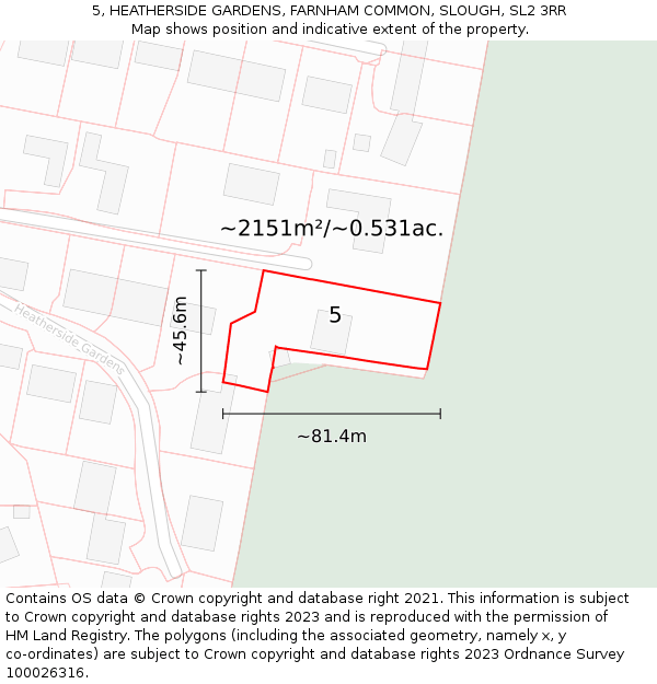 5, HEATHERSIDE GARDENS, FARNHAM COMMON, SLOUGH, SL2 3RR: Plot and title map