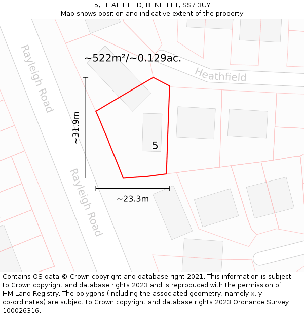 5, HEATHFIELD, BENFLEET, SS7 3UY: Plot and title map