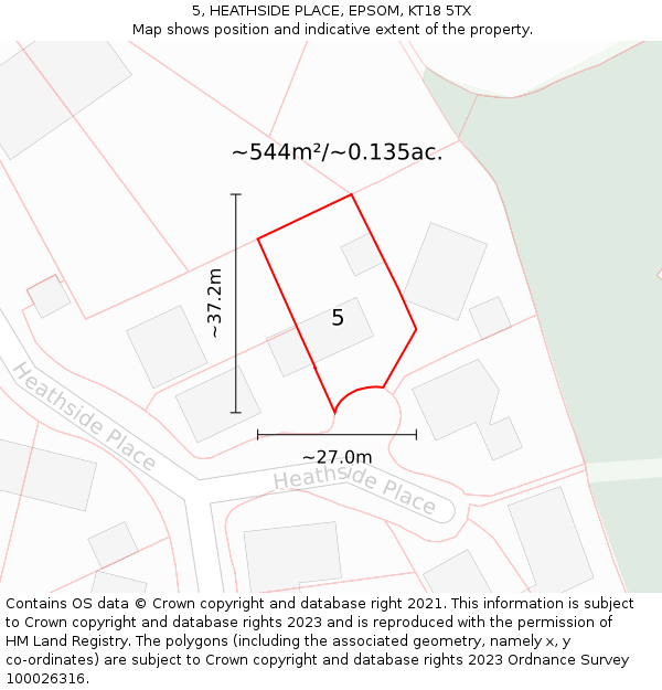 5, HEATHSIDE PLACE, EPSOM, KT18 5TX: Plot and title map