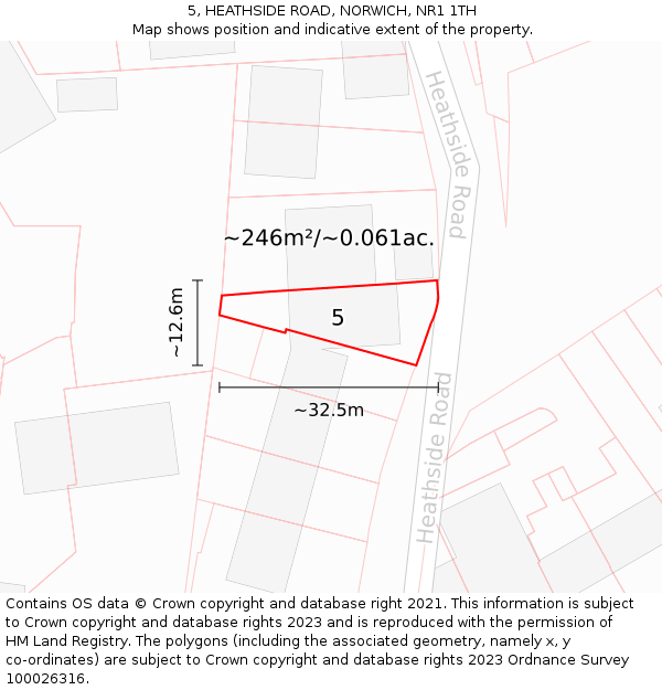 5, HEATHSIDE ROAD, NORWICH, NR1 1TH: Plot and title map