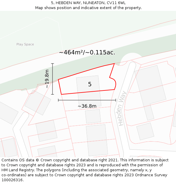 5, HEBDEN WAY, NUNEATON, CV11 6WL: Plot and title map