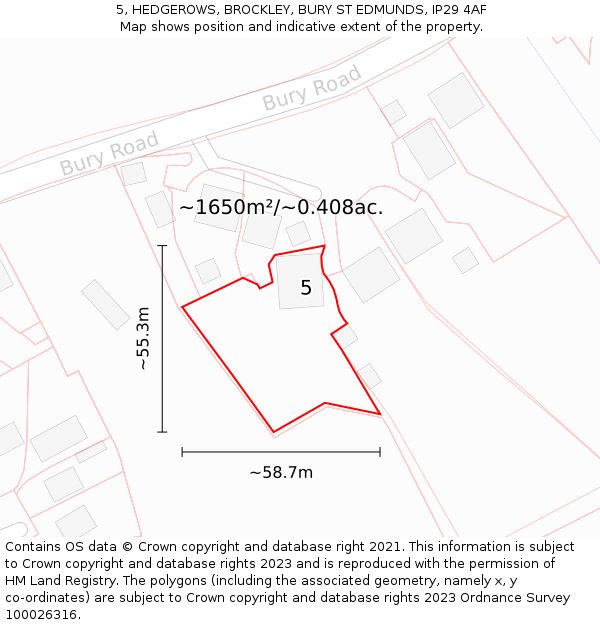 5, HEDGEROWS, BROCKLEY, BURY ST EDMUNDS, IP29 4AF: Plot and title map