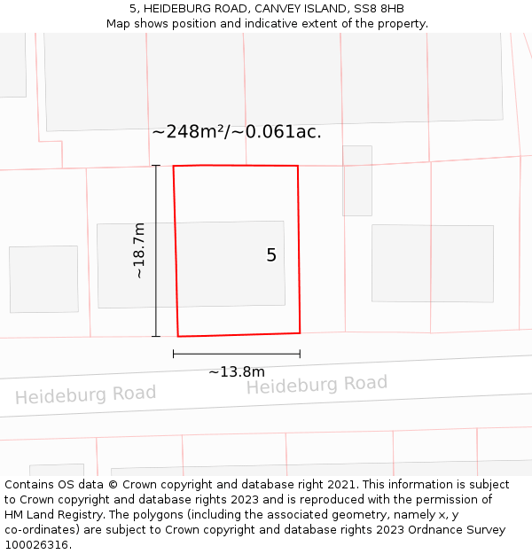 5, HEIDEBURG ROAD, CANVEY ISLAND, SS8 8HB: Plot and title map