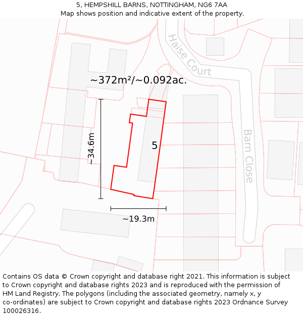 5, HEMPSHILL BARNS, NOTTINGHAM, NG6 7AA: Plot and title map