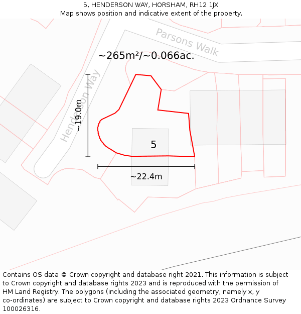 5, HENDERSON WAY, HORSHAM, RH12 1JX: Plot and title map