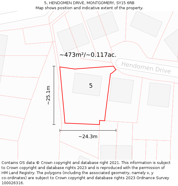 5, HENDOMEN DRIVE, MONTGOMERY, SY15 6RB: Plot and title map