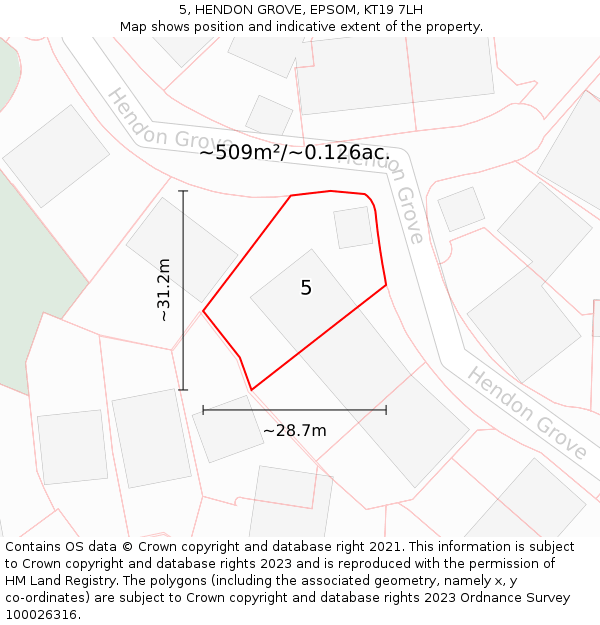 5, HENDON GROVE, EPSOM, KT19 7LH: Plot and title map