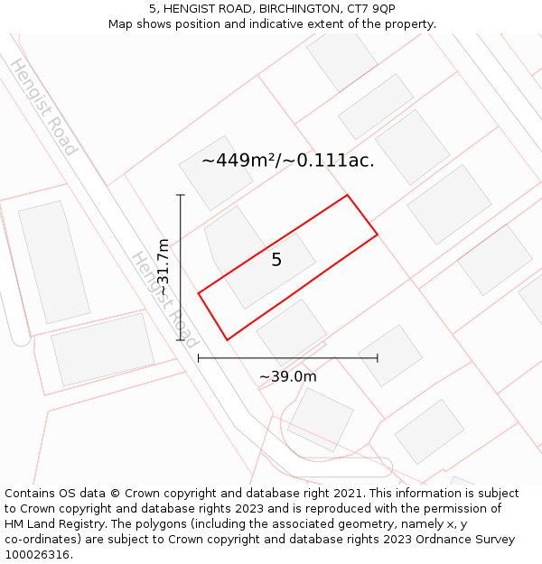 5, HENGIST ROAD, BIRCHINGTON, CT7 9QP: Plot and title map