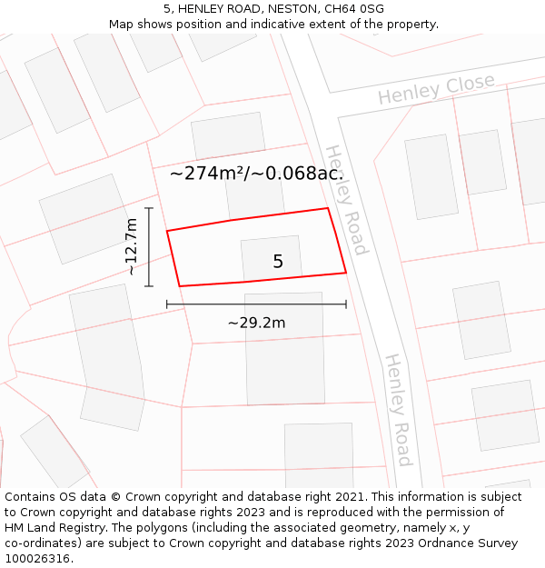 5, HENLEY ROAD, NESTON, CH64 0SG: Plot and title map