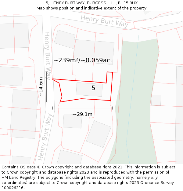 5, HENRY BURT WAY, BURGESS HILL, RH15 9UX: Plot and title map