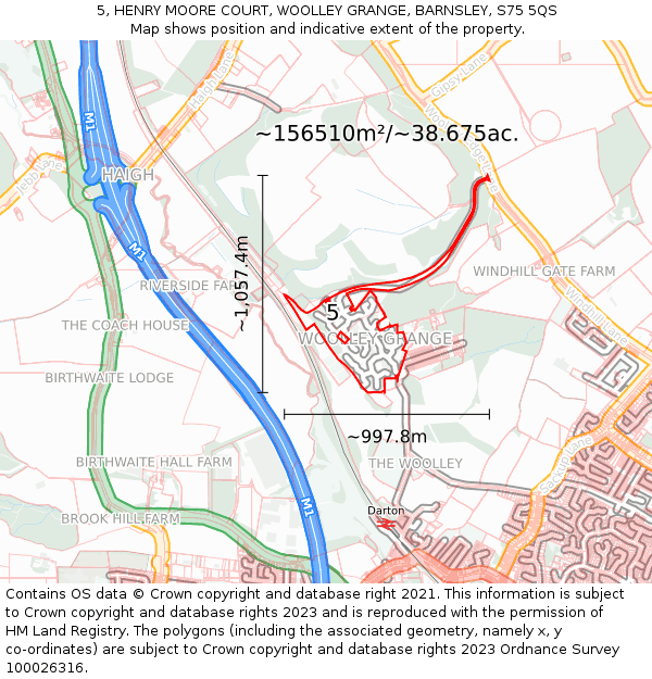 5, HENRY MOORE COURT, WOOLLEY GRANGE, BARNSLEY, S75 5QS: Plot and title map