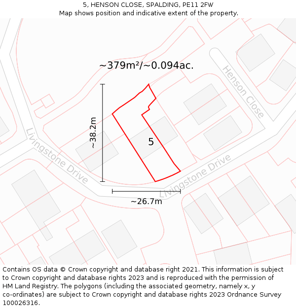 5, HENSON CLOSE, SPALDING, PE11 2FW: Plot and title map