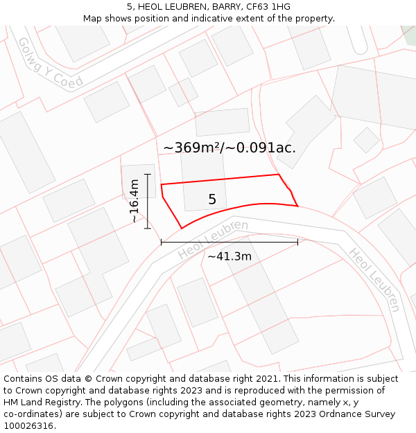 5, HEOL LEUBREN, BARRY, CF63 1HG: Plot and title map