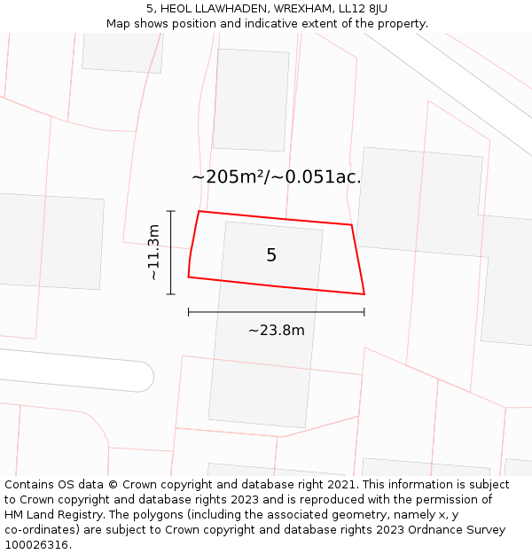 5, HEOL LLAWHADEN, WREXHAM, LL12 8JU: Plot and title map