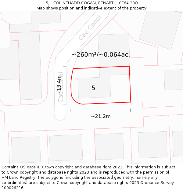 5, HEOL NEUADD COGAN, PENARTH, CF64 3RQ: Plot and title map