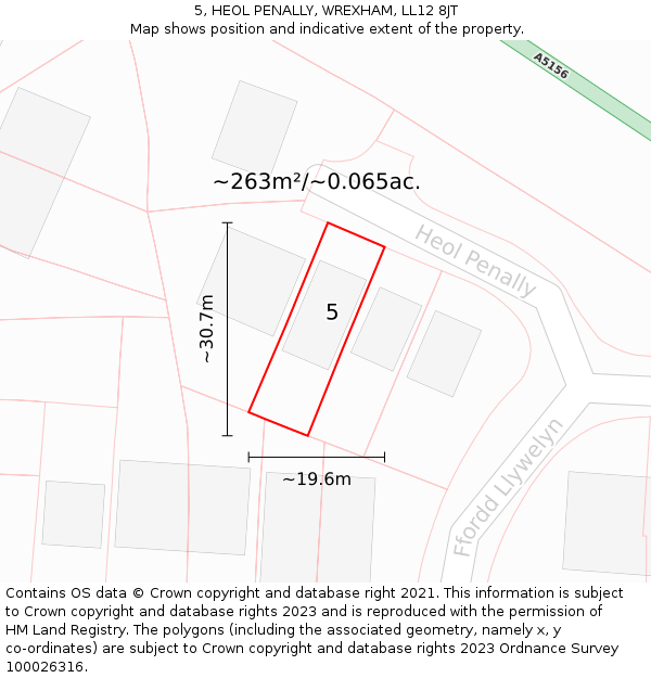 5, HEOL PENALLY, WREXHAM, LL12 8JT: Plot and title map