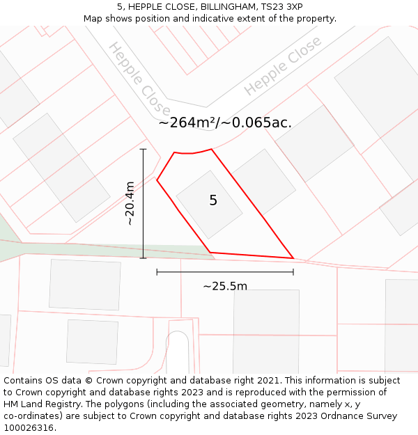 5, HEPPLE CLOSE, BILLINGHAM, TS23 3XP: Plot and title map