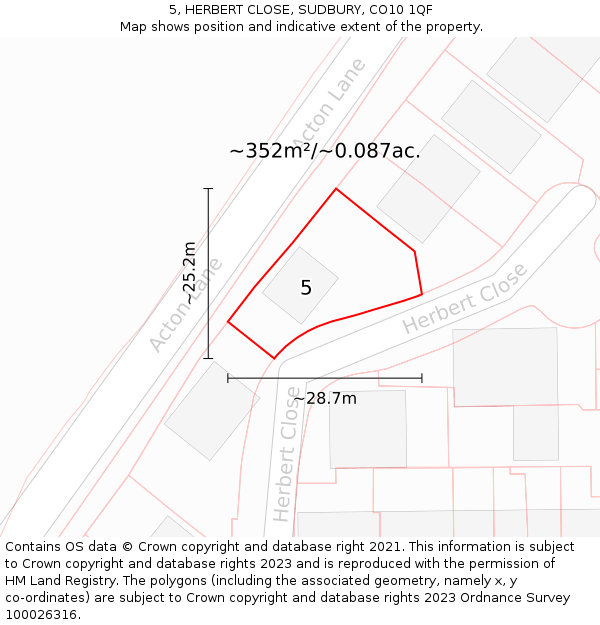 5, HERBERT CLOSE, SUDBURY, CO10 1QF: Plot and title map