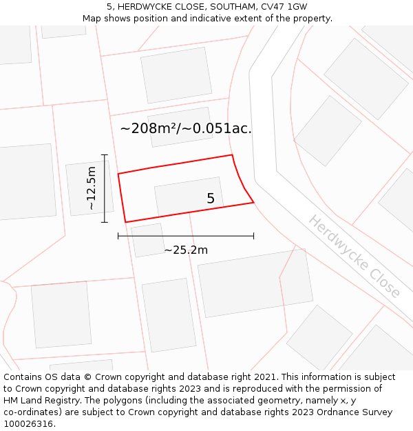 5, HERDWYCKE CLOSE, SOUTHAM, CV47 1GW: Plot and title map