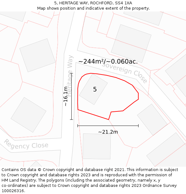 5, HERITAGE WAY, ROCHFORD, SS4 1XA: Plot and title map