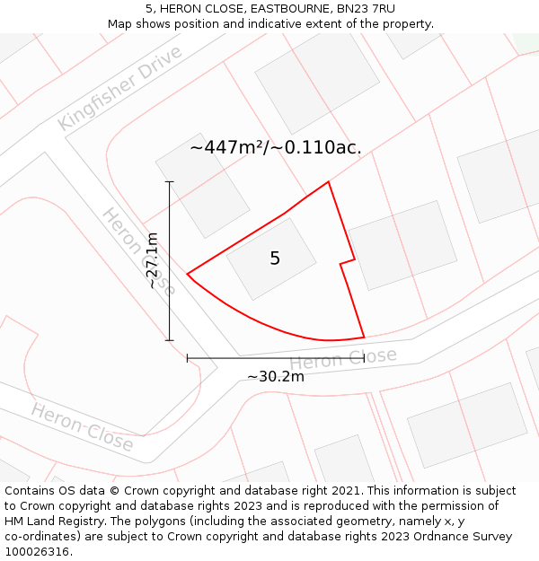 5, HERON CLOSE, EASTBOURNE, BN23 7RU: Plot and title map