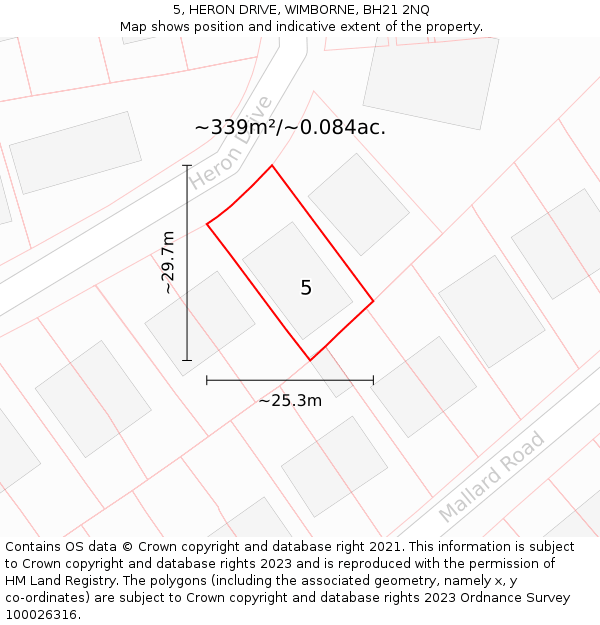 5, HERON DRIVE, WIMBORNE, BH21 2NQ: Plot and title map