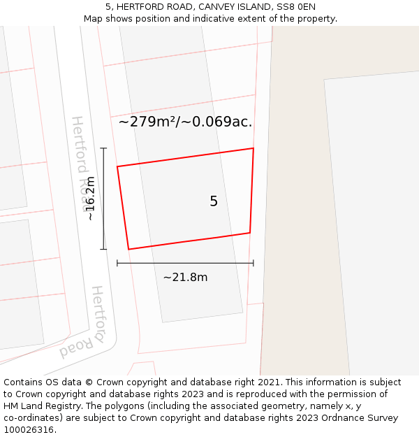 5, HERTFORD ROAD, CANVEY ISLAND, SS8 0EN: Plot and title map