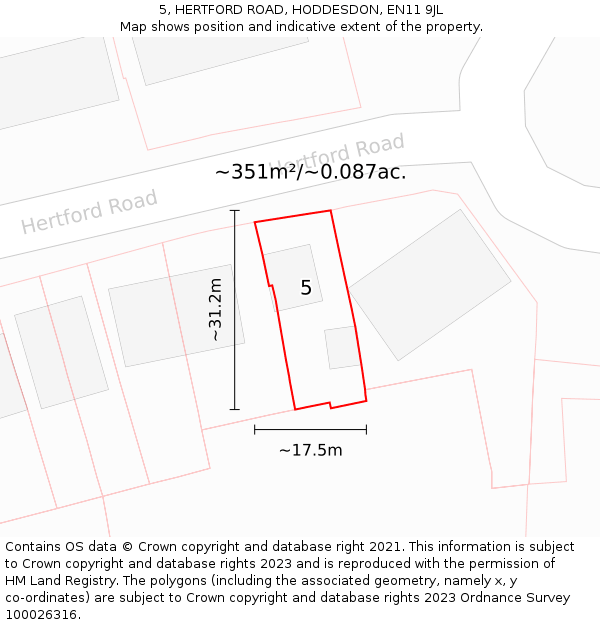 5, HERTFORD ROAD, HODDESDON, EN11 9JL: Plot and title map