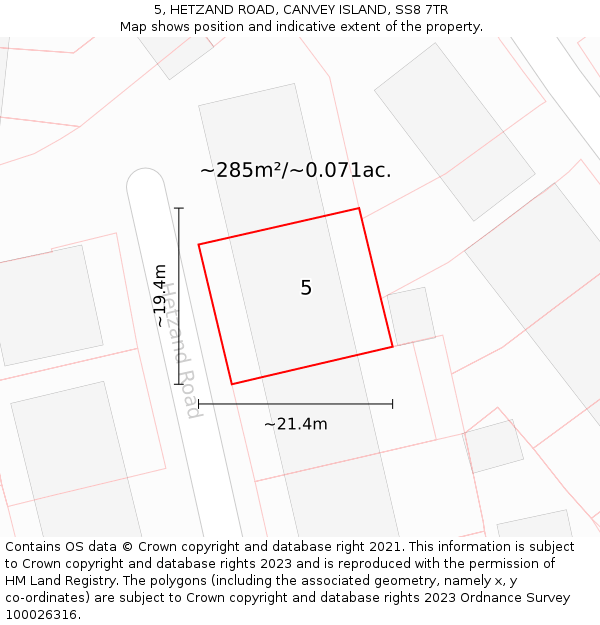 5, HETZAND ROAD, CANVEY ISLAND, SS8 7TR: Plot and title map