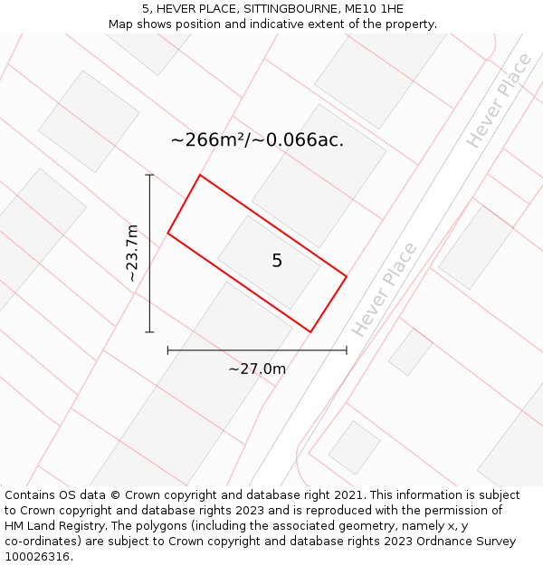 5, HEVER PLACE, SITTINGBOURNE, ME10 1HE: Plot and title map